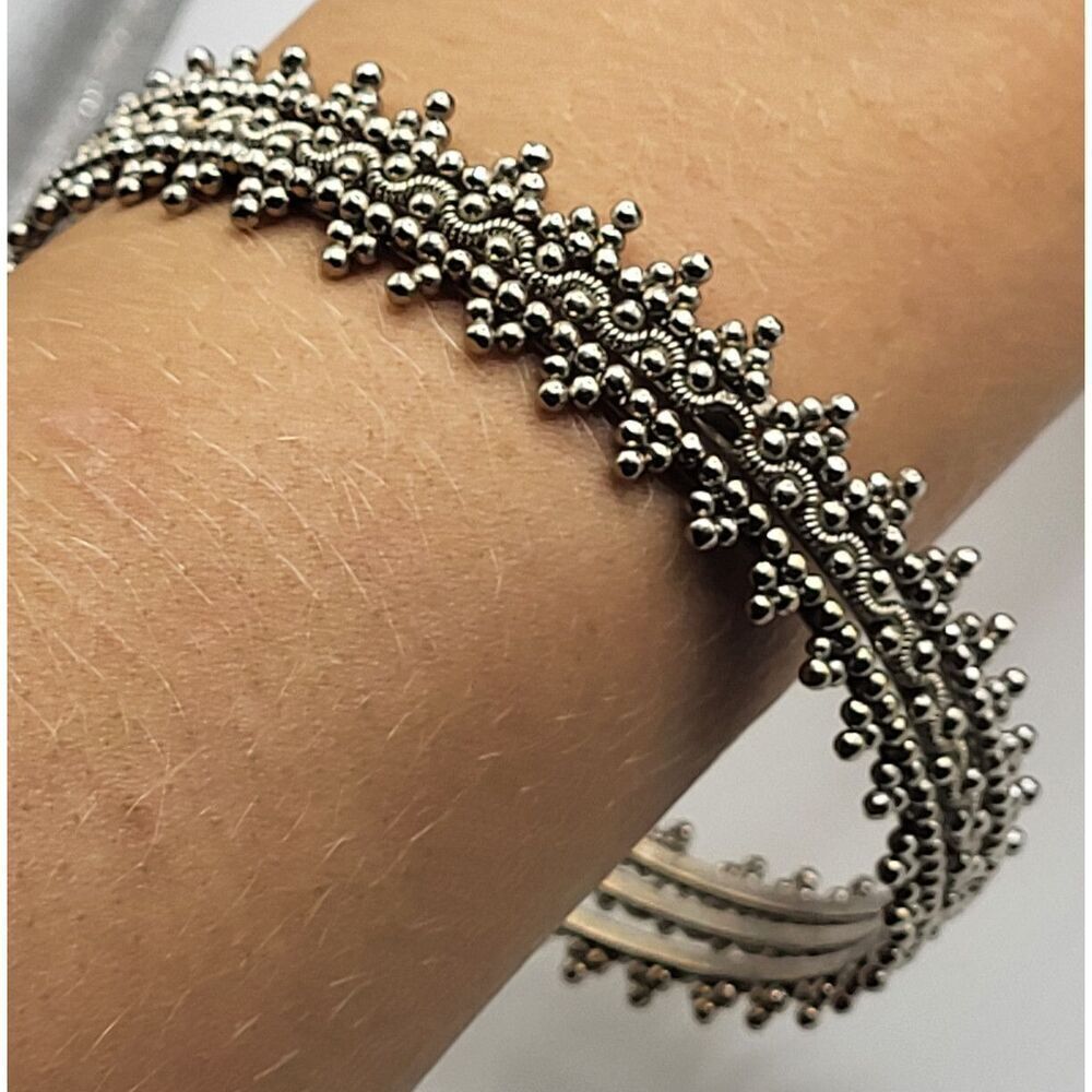 Bohemian Bollywood Belly Dance Silver Bangle Bracelet set of 3 Large 3in dia